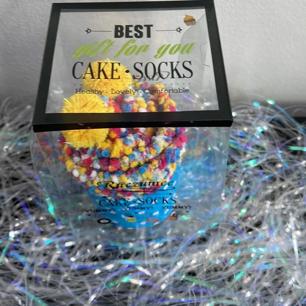 Christmas Gift Confetti Cupcake Socks with Pom Poms in Box